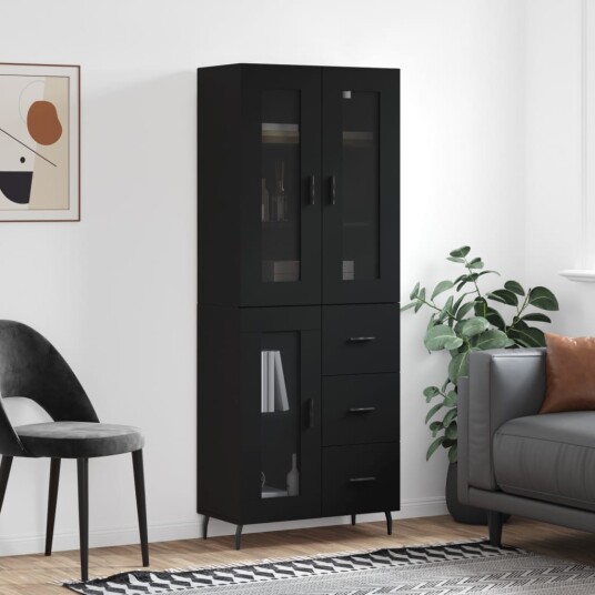 vidaXL Highboard svart 69,5x34x180 cm konstruert tre 8720845480325