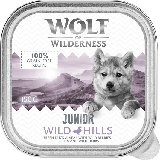 Wolf of Wilderness Junior Wild Hills Duo Protein Våtfôr And & Kalv 24x150g