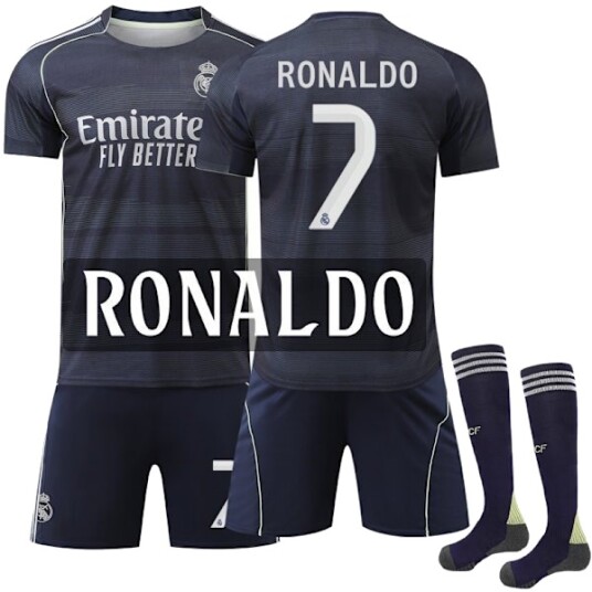 25 26 Real Madrid Bortedrakt Barn Voksen Fotballtrøye Nr. 7 Ronaldo