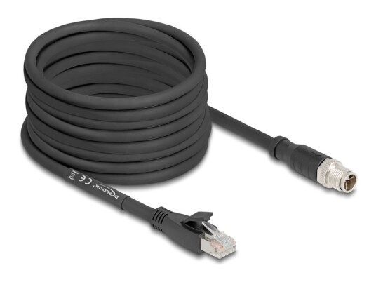 Delock Nettverkskabel 8 Pin M12-X Hann Til Rj-45 Hann 10 M 6.8 Mm S/Ftp Cat 5E X-Coded Flexible Uten Hindringer Svart