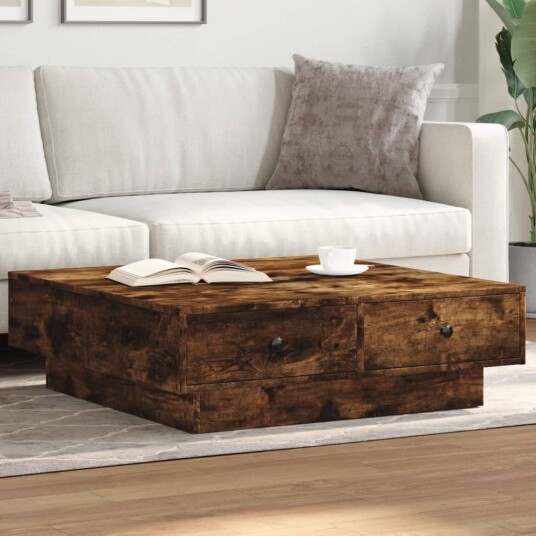 Salongbord røkt eik 90x90x28 cm konstruert tre 848091