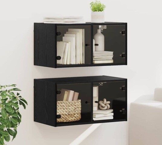 Vegghotell 2 pcs Svart Eik 68 x 37 x 35 cm Konstruert tre Vegghotell 2 pcs Svart Eik 68 x 37 x 35 cm Konstruert tre