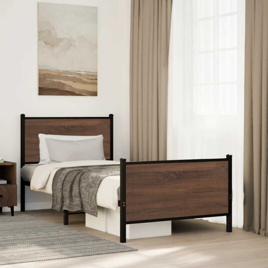  Sengeramme i metall med hode- og fotgavl brun eik 80x200 cm 8721102953613