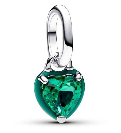 Pandora Moments Charm i 925 sølv med hengende grønt Chakra hjerte