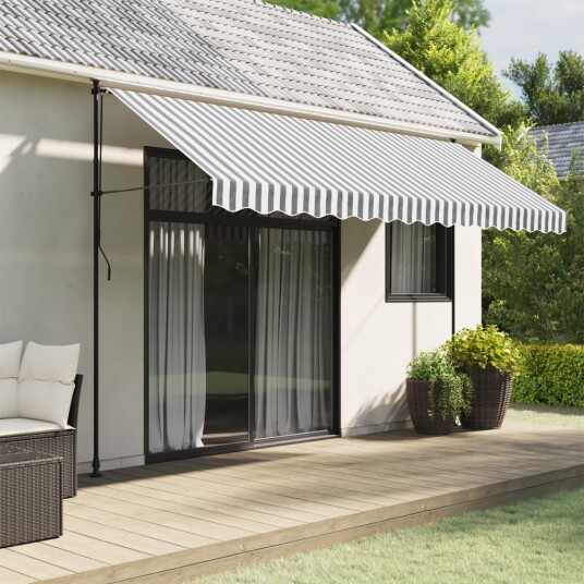 Erstatningsstoff for markisekappe antrasitt og hvit stripe 4 m 367788