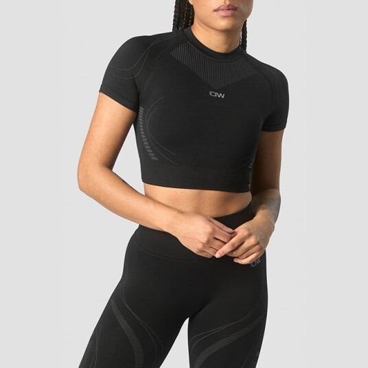 Icaniwill Ultra Seamless Cropped T shirt Wmn Black Svart Large Icaniwill Ultra Seamless Cropped T shirt Wmn Black Svart Large