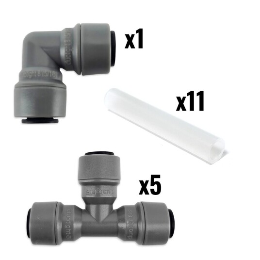 6 utganger for CO2   8mm Duotight pakke T stykk x5 Albue x1 mellomstykke x11