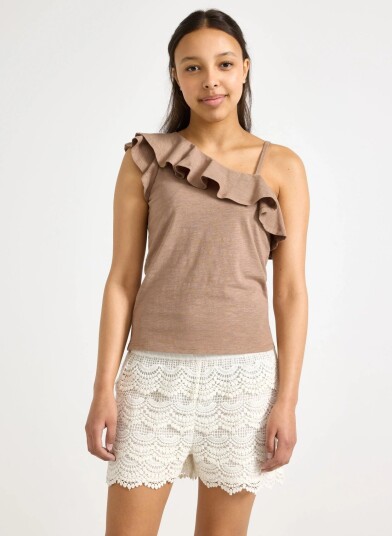 Lindex Top In Slub Jersey With One Shoulder Design   Brown   170
