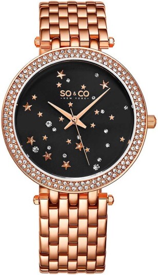 So & Co New York Dameklokke 5576.4 Chelsea Sort/Rose gulltonet