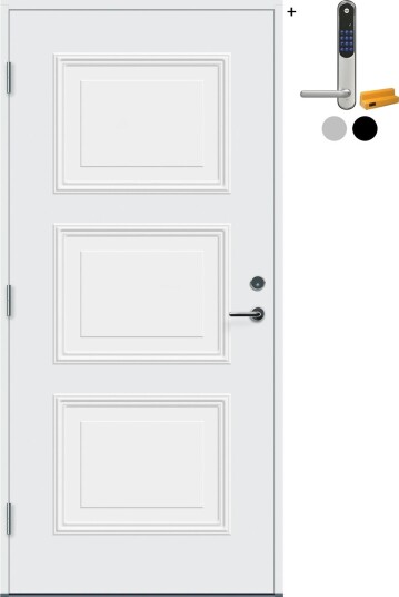 Ytterdør Bygg1 Moi Thermoisolert med Yale Entrus BxH 100x210 Høyre, NCS S-0502-Y, Hvit, Yale Sølv
