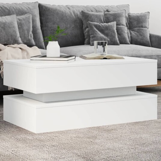  Salongbord med LED-lys hvit 90x50x40 cm 8721012466302