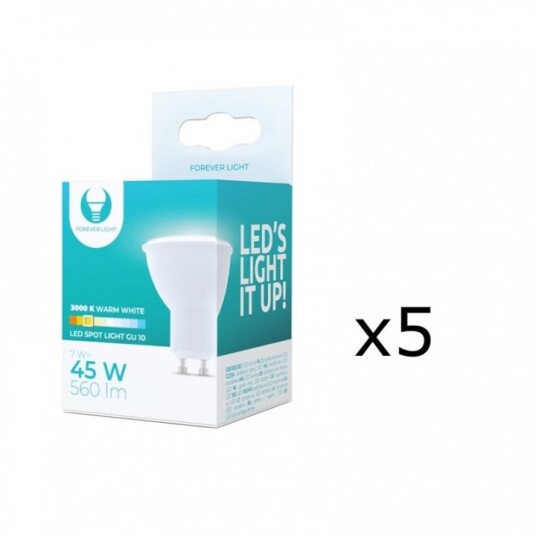 LED-lampe GU10, 7W, 230V, 3000K, 5-pakning, Varm hvit LED-lampe GU10, 7W, 230V, 3000K, 5-pakning, Varm hvit
