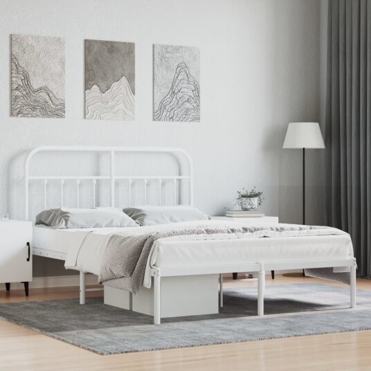 vidaXL Sengeramme i metall med hodegavl hvit 135x190 cm 8720845881696