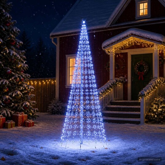 vidaXL Juletrebelysning med spyd og flaggstang 300 cm 550 LED-lys Blå