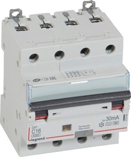Legrand DX3 RCBO kombinasjonsbryter C16 4P 30mA type-F 4M 6/6kA Legrand DX3 RCBO kombinasjonsbryter C16 4P 30mA type-F 4M 6/6kA