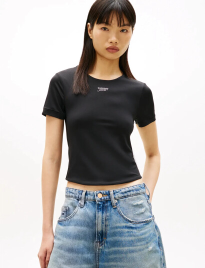 Tommy Jeans Tjw Slim Sh Silver Script Tee Black S Tommy Jeans Tjw Slim Sh Silver Script Tee Black S