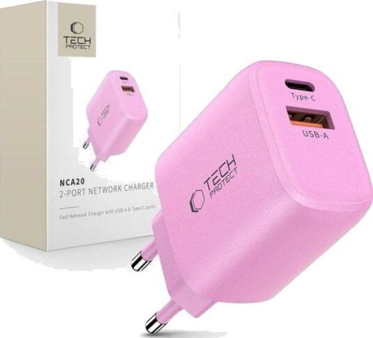 Tech-Protect NCA20 PD 20W QC3.0 USB-A / USB-C - Pink
