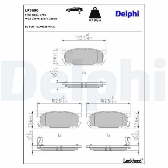 Bremseklosser DELPHI LP3690 Bremseklosser DELPHI LP3690
