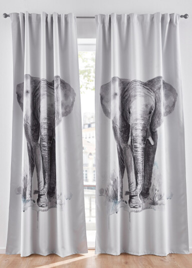 bonprix Formørkningsgardin med digitaltrykk av elefant (1-pack) 1 (H/B: 145/130 cm),2 (H/B: 175/130 cm),3 (H/B: 225/130 cm),4 (H/B: 245/130 cm) hvit
