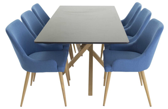 Venture Design Piazza & Plaza spisegruppe Svart/blå 6 st stoler & bord 180 x 90 cm