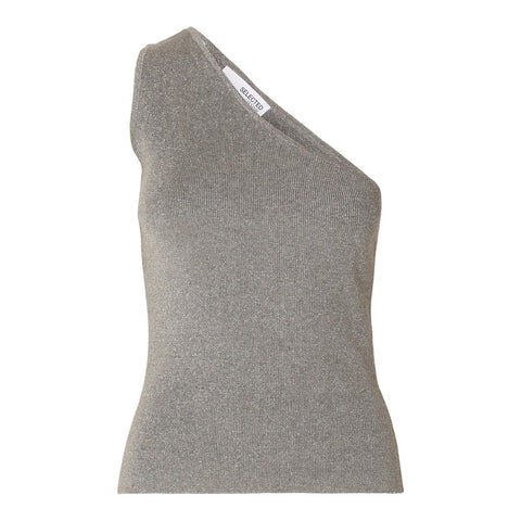Selected Femme Lura Lurex One Shoulder Knit Top - Medium Grey Melange Lurex M