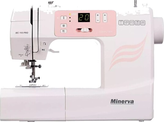 Minerva MC110 Pro Symaskin Computerstyrt 99 sømprogrammer Hvit Rosa