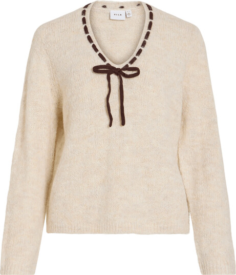Vila Vinaye V Neck L/S Detail Knit Top Cream XS