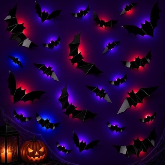 Halloween Lysende 3D-Flaggermus med LED-lys 24 stk