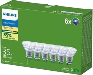 Philips Ultra Efficient Led Pære Gu10 35W 190Lm/W 2700K Varm 36° 6 Stk. Philips Ultra Efficient Led Pære Gu10 35W 190Lm/W 2700K Varm 36° 6 Stk.