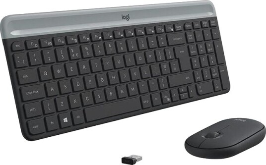 Logitech Slim Wireless Combo MK470 - tastatur- og mussett - QWERTZ - Sveitsisk - grafitt Inn-enhet Logitech Slim Wireless Combo MK470 - tastatur- og mussett - QWERTZ - Sveitsisk - grafitt Inn-enhet