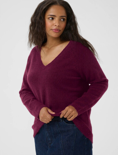 Kaffe Curve Kcniela V-Neck Pullover - Burgundy - S Kaffe Curve Kcniela V-Neck Pullover - Burgundy - S