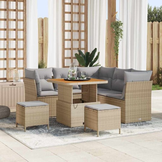 vidaXL Hagesofa Set 8 stk. 5-Antall seter Beige og lys grå polyrotting