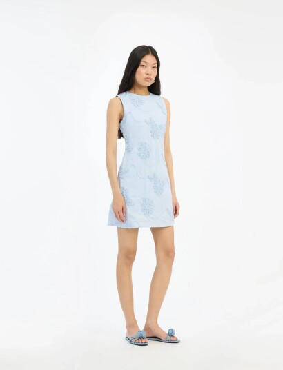 ROTATE Birger Christensen Flower Mini Flared Dress Blue 42