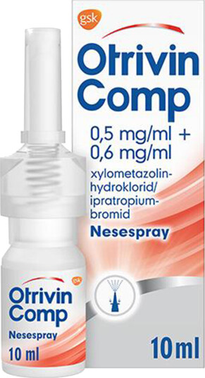 Otrivin Comp Nesespray, 0,5 mg/ml + 0,6 mg/ml, Til voksen, 10 ml Otrivin Comp Nesespray, 0,5 mg/ml + 0,6 mg/ml, Til voksen, 10 ml