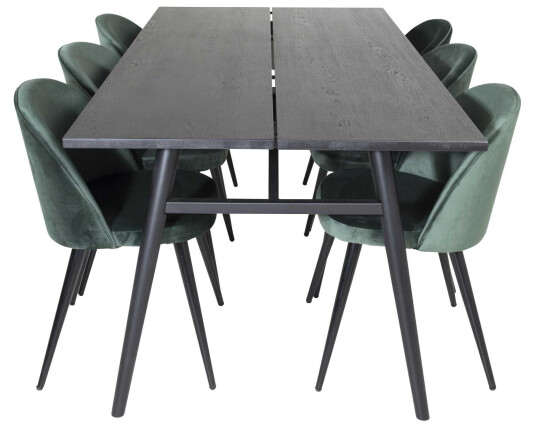 Venture Design Sleek & Velvet spisegruppe Svart/grønn 6 st stoler & bord 195 x 95 cm