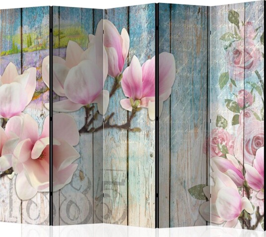 Romdeler - Pink Flowers on Wood II 225x172 - Artgeist sp. z o. o.