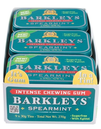 9 stk Barkleys Sugarfree Spearmint Intense Chewing Gum   Hel Eske 270 gram