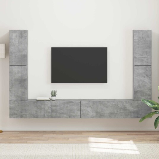 TV benksett 8 pcs Betonggrå Konstruert tre