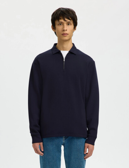 Selected Slhemanuel Soft Polo Zip Sweat Noos   Navy   L