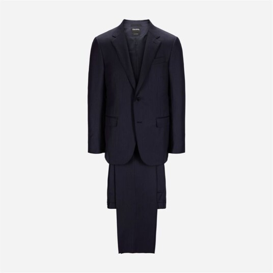 2 Pieces Suit Striped Navy Solid
