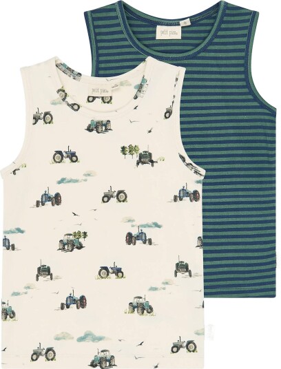 Petit Piao Ppstar Boys Undershirt 2 Pack EGGNOG TRACTOR AOP 98