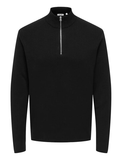 ONLY & SONS Onsting Life Reg Half Zip Knit Noos - Black - S