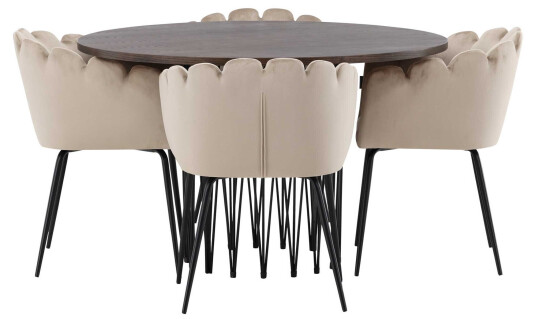 Venture Design Stone round & Limhamn spisegruppe Beige/mokka 4 stoler & bord 120 cm