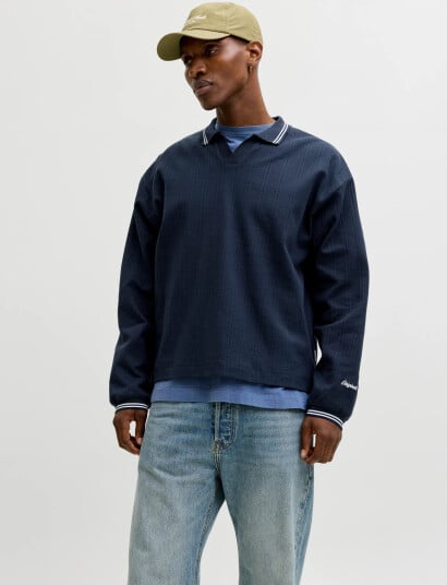 Jack & Jones Jorniagara Sweat Split Neck   Navy   S
