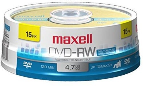 Maxell 635117 DVDRW DVD Rewritable DVD Discs 4.7gB 2x 120 Min Spindle 15 Pack