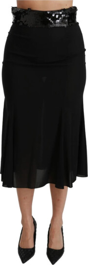 Dolce & Gabbana Black High Waist Mermaid Midi Silk Skirt Svart S