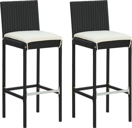 vidaXL Utendørs barstoler med puter 2 stk svart polyrotting vidaXL Utendørs barstoler med puter 2 stk svart polyrotting
