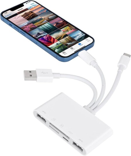 NÖRDIC USB-A, USB-C og Lightning-kortleser 2 kortspor SD, MicroSD 2xUSB-A 3.0 1xLightning UHS-I