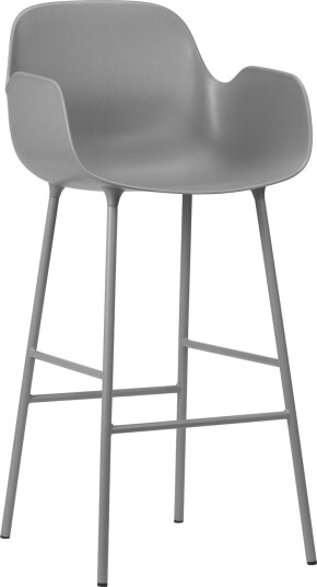 Normann Copenhagen Form Barkrakk med Ryggstøtte og Armlener H75 cm Grå/ Grå Stål