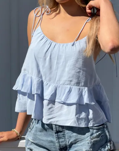 Nelly   Blå   Volume Flounce Top